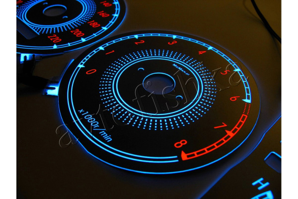 Toyota Corolla E11 светодиодные шкалы (циферблаты) на панель приборов - дизайн 2