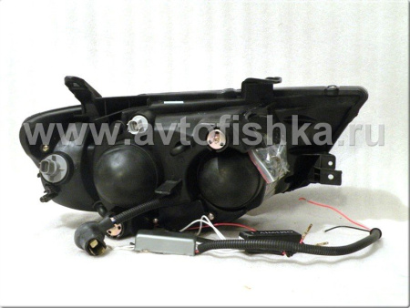 Mitsubishi L200 Triton (2005-) фары передние линзовые со светящимися ободками, черные, комплект 2 шт.