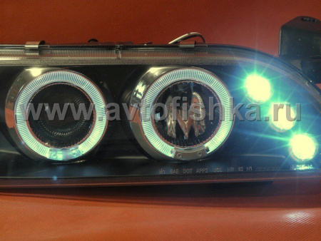 Toyota Corolla (92-97) AE100 фары передние линзовые черные со светящимися ободками, комплект 2 шт.