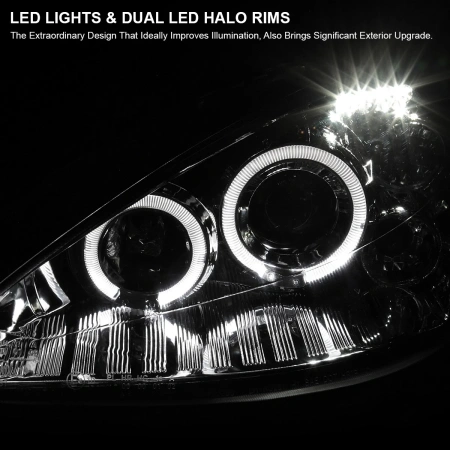 Ford Focus 1 (2000-2004) передние фары линзованные хром, со светящимися ободками