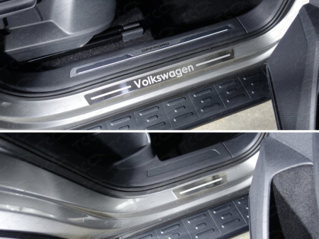 Volkswagen Tiguan (17–) Накладки на пороги внешние (лист шлифованный надпись Volkswagen) 4 шт