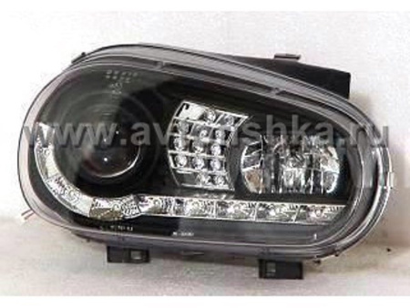 Volkswagen Golf 4 (98-03) фары передние черные светодиодные, линзовые с DRL