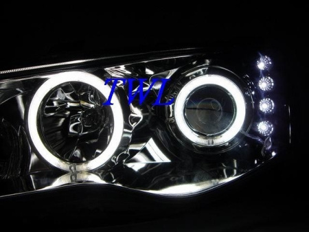 Honda Civic VIII (06-) передние фары линзовые хромированные, со светящимися ободками и светодиодной подсветкой, комплект 2 шт.