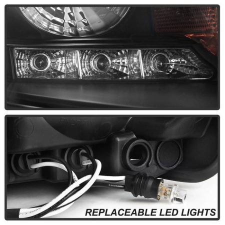 Dodge Stratus (01-04) 4 дв., Chrysler Sebring (01-03) 2 дв. фары передние линзовые черные, со светящимися ободками и светодиодной подсветкой, комплект 2 шт.