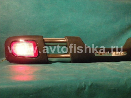 Mitsubishi L200 Triton (05-) бампер задний из нержавеющей стали, с пластиковыми окончаниями, фонарями рефлекторами, дизайн APOLO