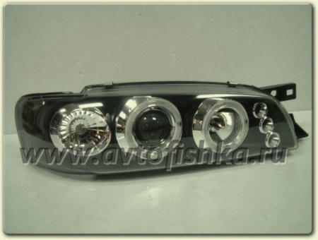 Subaru Impreza GS, GF (93-00) фары передние черные, со светящимися ободками и светодиодами, комплект 2 шт.