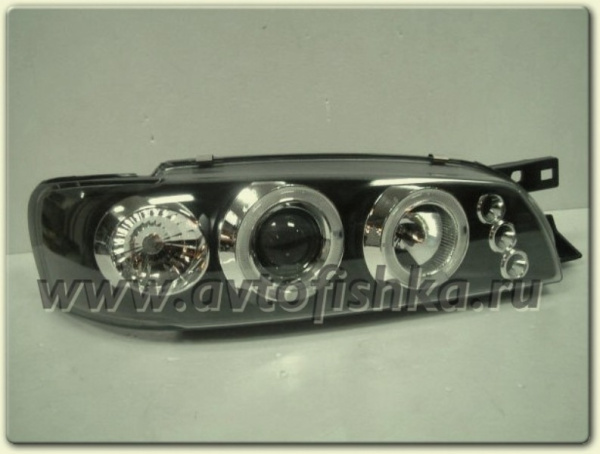 Subaru Impreza GS, GF (93-00) фары передние черные, со светящимися ободками и светодиодами, комплект 2 шт.