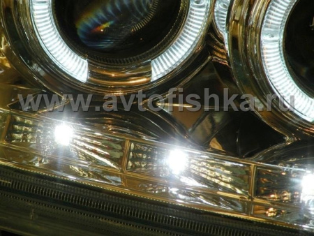Toyota Land Cruiser Prado 120 (2002-2009) фары передние линзовые хромированные со светящимися ободками и светодиодной подсветкой под корректор, комплект 2 шт.