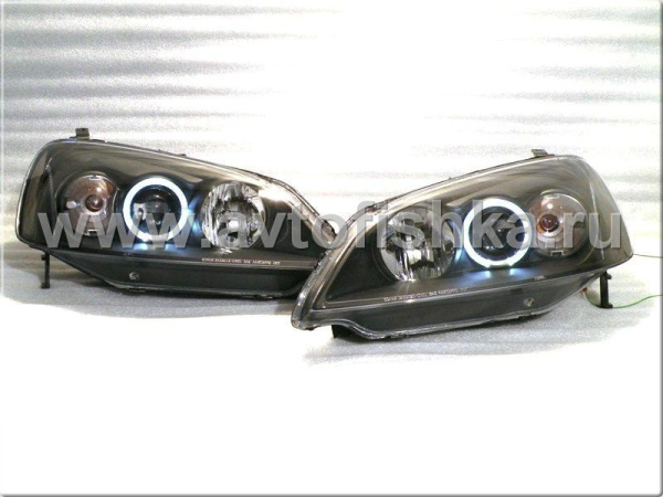 Honda Civic (01-03) 2, 4 дв. фары передние линзовые черные, со светящимися ободками, комплект 2 шт.