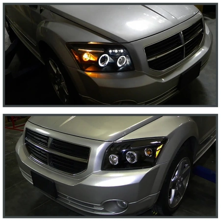 Dodge Caliber (06-12) фары передние линзовые черные, со светящимися ободками, комплект 2 шт.