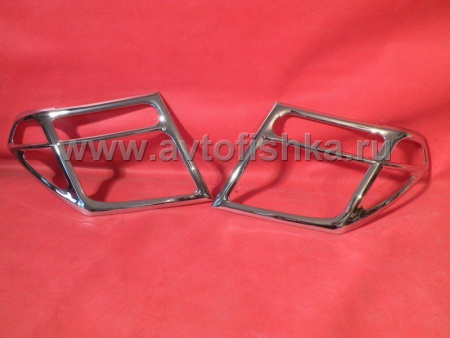 Nissan Pathfinder R51, Navara (05-10) пластиковые хромированные декоративные накладки на передние фары, комплект 2 шт.