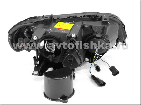 BMW X5 (98-03) передние фары линзовые черные, со светящимися ободками, под штатный ксенон, с моторами электрокорректора, комплект 2 шт.