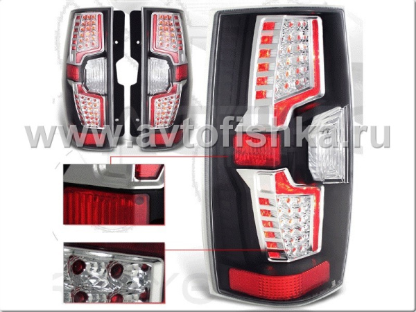Chevrolet Tahoe, Suburban, GMC Yukon, Denali (07-) фонари задние черные, дизайн под светодиоды, комплект 2 шт.