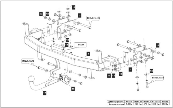 Hyundai Santa Fe (12–) Фаркоп (тягово-сцепное устройство) (50/1500кг)