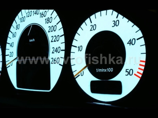 Mercedes W210 E class 1999-2003 светящиеся шкалы приборов - накладки на циферблаты панели приборов, дизайн № 2