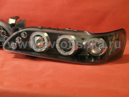 Toyota Corolla (92-97) AE100 фары передние линзовые черные со светящимися ободками, комплект 2 шт.