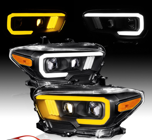 Toyota Tacoma (2016-2023) TRD/Limited передние фары чёрные с LED-трубкой (Switchback)