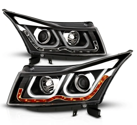 Chevrolet Cruze (2011-2016) фары черные в стиле VW с DRL и светодиодным повторителем