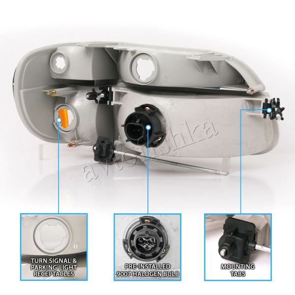 Ford Explorer (95-01) передние черные хрустальные фары с указателями поворота, комплект 2 шт.