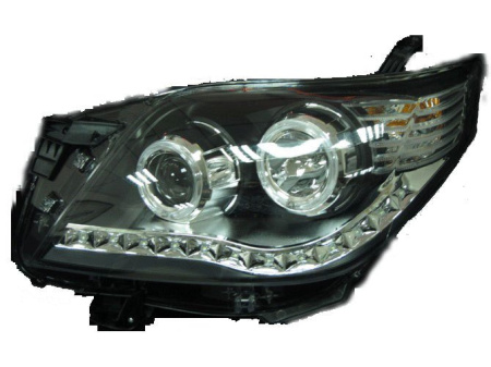 Toyota Land Cruiser Prado 150 (10-) фары передние линзовые черные со светящимися ободками и светодиодной подсветкой, комплект 2 шт.