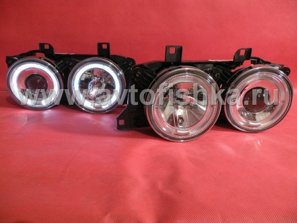 BMW 5 E34 (88-94) передние фары линзовые, со светящимися ободками, комплект 2 шт.