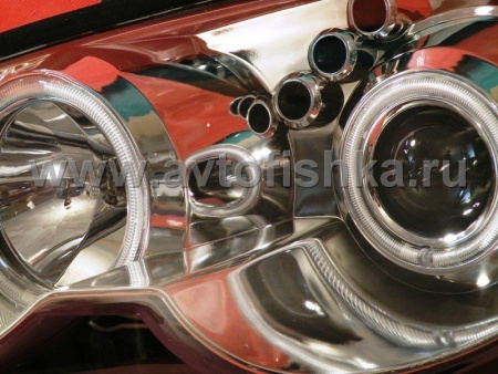 Chrysler Sebring (03-05) 2 дв. купе фары передние линзовые хромированные, со светящимися ободками и светодиодной подсветкой, комплект 2 шт.