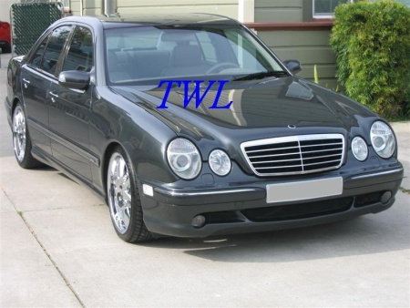 Mercedes E W210 (99-02) передние фары линзовые хромированные, комплект 2 шт.