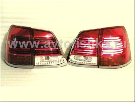 Toyota Land Cruiser 200 (08-) фонари задние красно-хромированные, дизайн Lexus LX570, комплект лев.+прав.