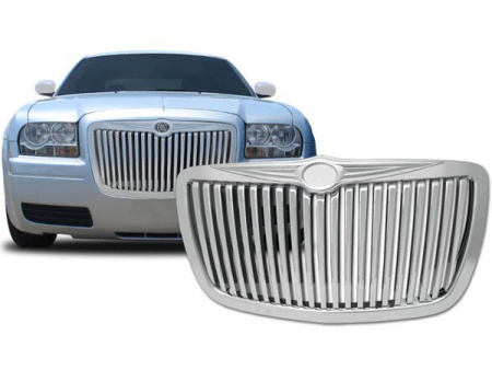 Chrysler 300C (04-09) решетка радиатора хромированная, сетка, вертикальный дизайн.