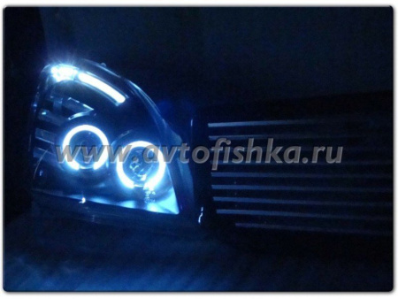 Toyota Land Cruiser Prado 120 (2002-2009) фары передние линзовые черные, со светящимися ободками и светодиодами, с двумя линзами, комплект 2 шт.