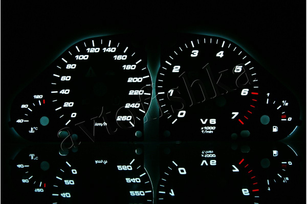 Mercedes W203 С (04-07) светодиодные шкалы (циферблаты) на панель приборов - дизайн 3
