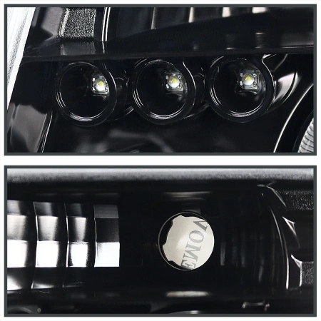 Nissan Pathfinder III, Navara (05-10) фары передние линзовые черные, со светящимися ободками, комплект 2 шт.