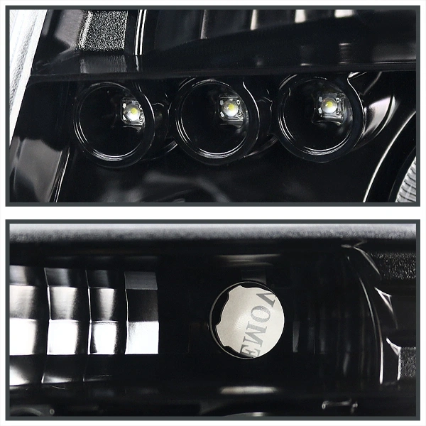 Nissan Pathfinder III, Navara (05-10) фары передние линзовые черные, со светящимися ободками, комплект 2 шт.