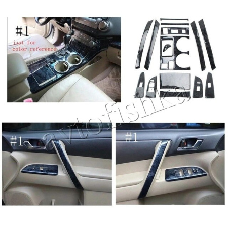 Toyota Highlander (2007-2012) отделка салона авто деревом накладки, темное матовое дерево, комплект 15 предметов.