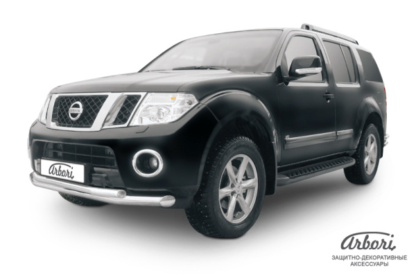 Защита переднего бампера Arbori d76+d57 двойная NISSAN PATHFINDER 2010-2014