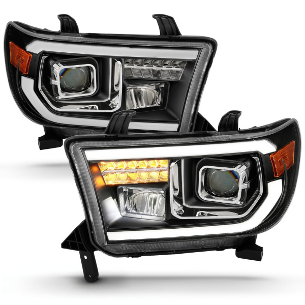 Toyota Tundra / Sequoia (2007-2014) передние фары чёрные с квадратным проектором