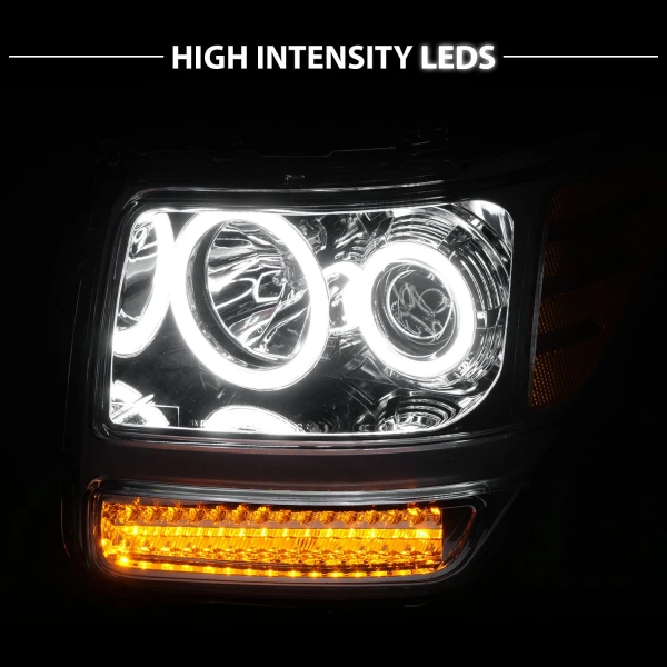 Dodge Nitro (2007-2012) фары передние линзовые хромированные, с ангельскими глазками и светодиодной подсветкой