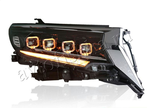 Toyota Land Cruiser Prado 150 (17-) линзовые фары с "бегущим" поворотником, под штатный корректор и ДХО