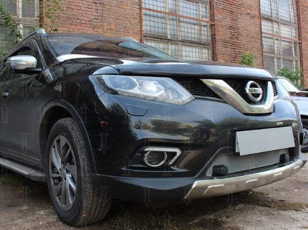 Nissan X-Trail (14–) Защита радиатора Optimal, хром, низ (с парктроником)