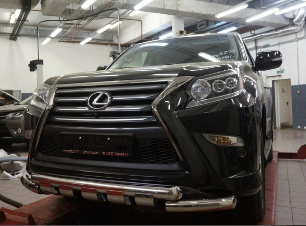 Lexus GX (13–) Защита переднего бампера двойная Shark d 76/60 мм, нерж.
