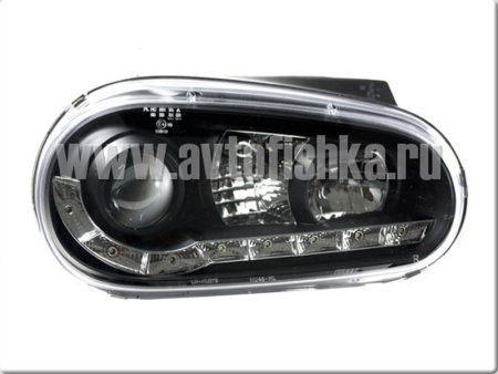 Volkswagen Golf 4 (98-03) фары передние линзовые черные с нижней светодиодной подсветкой, комплект 2 шт.