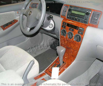 Toyota Corolla 2002-2004 декоративные накладки (отделка салона) под дерево, карбон, алюминий