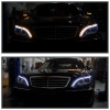Mercedes S W220 (98-05) фары передние линзовые черные, с подсветкой DRL