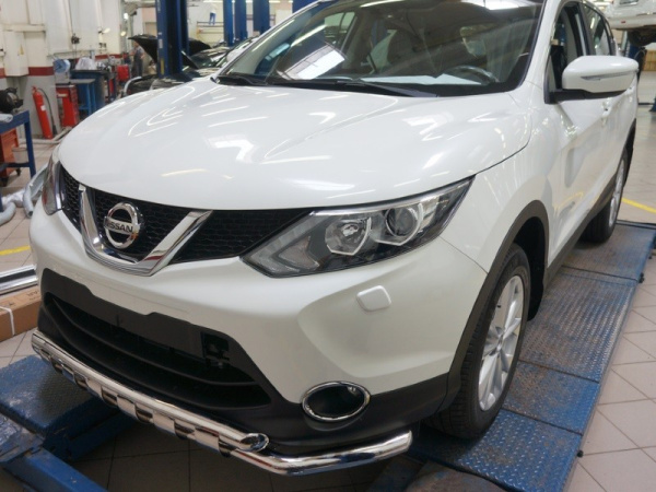 Nissan Qashqai (14–) Защита переднего бампера двойная Shark d 60/60 мм, нерж. (сборка Англия)