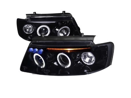 Volkswagen Passat B5 (97-00) фары передние линзовые черные, со светящимися ободками, комплект 2 шт.