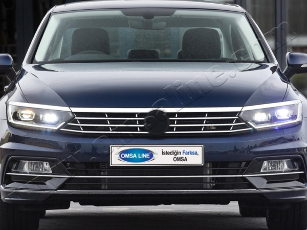 Volkswagen Passat (14–) Верхняя накладка на передние фонари (реснички), нерж., 3 части (седан3C)