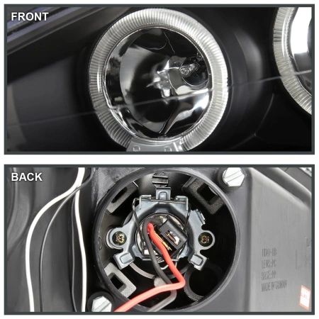 Ford Focus 1 (2000-2004) передние фары линзованные черные, с ангельскими глазками