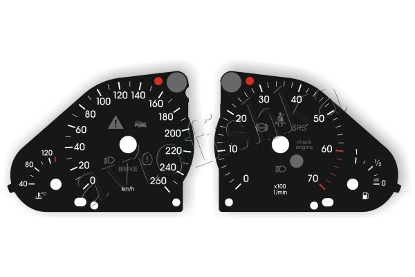 Mercedes W203 С (04-07) светодиодные шкалы (циферблаты) на панель приборов - дизайн 2