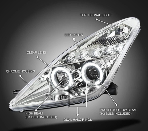Toyota Celica (00-05) фары передние линзовые хромированные, со светящимися ободками LED