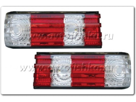 Mercedes S W126 (80-92) фонари задние прозрачные красно-белые, комплект 2 шт.